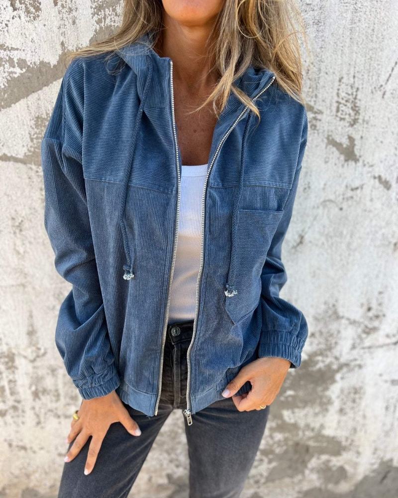 Ella™ | Veste à capuche en velours côtelé zippée
