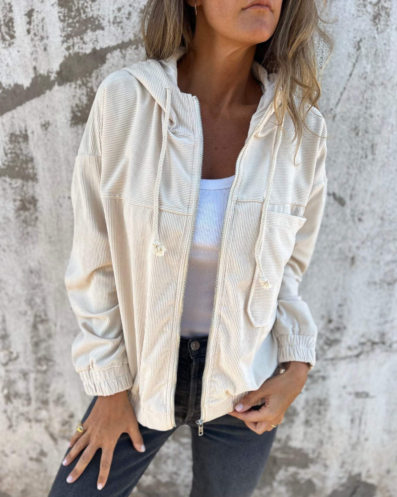 Ella™ | Veste à capuche en velours côtelé zippée