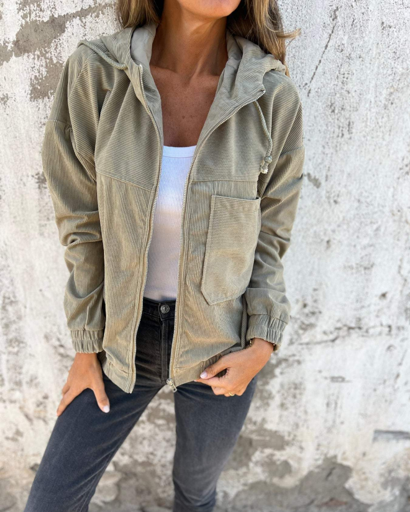 Ella™ | Veste à capuche en velours côtelé zippée