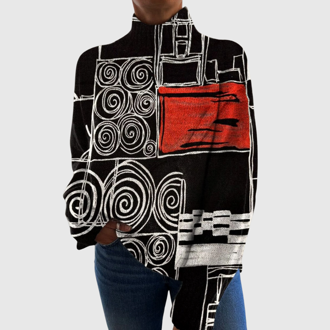 Morvenna | Pull à Col Roulé en Maille Abstraite