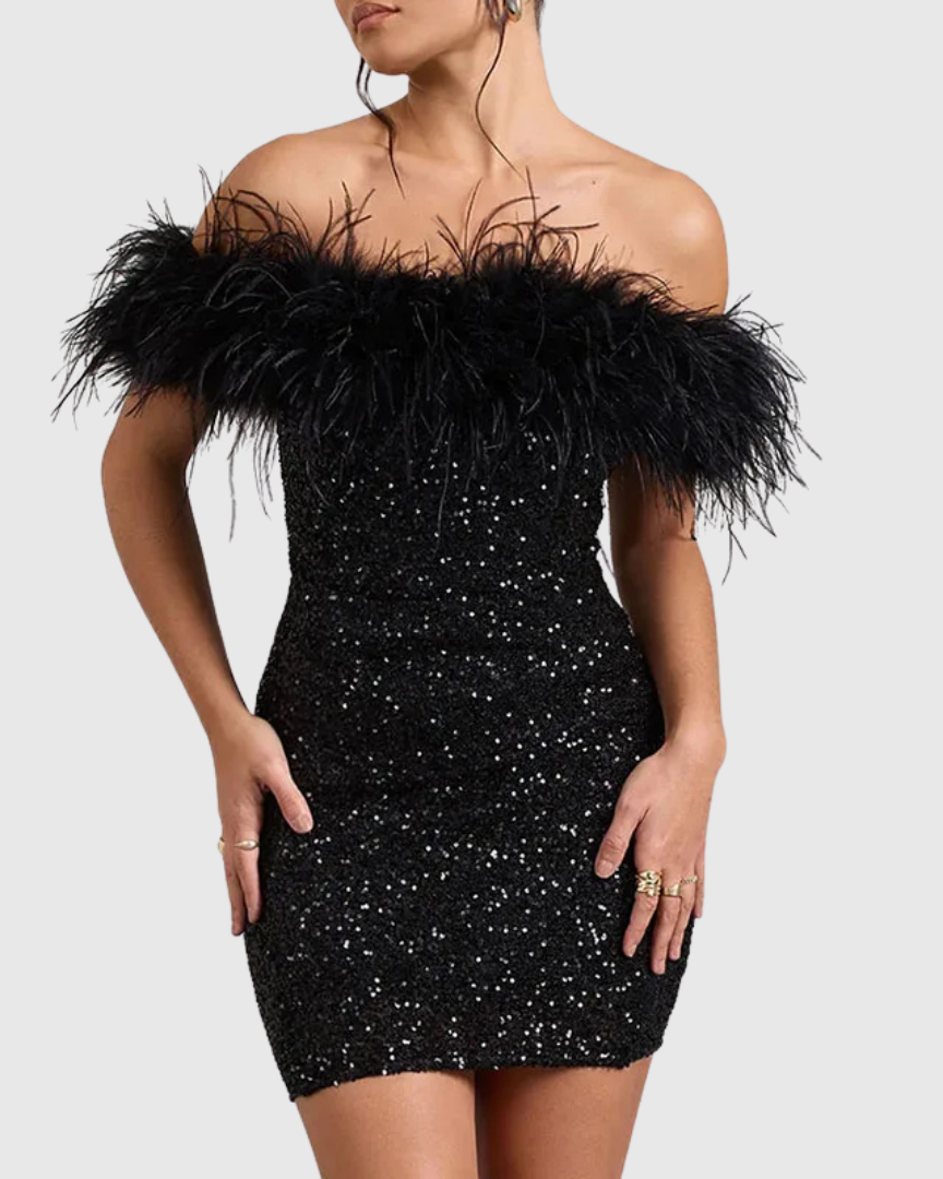 Adriana | Robe Élégante à Épaules Dénudées et Paillettes