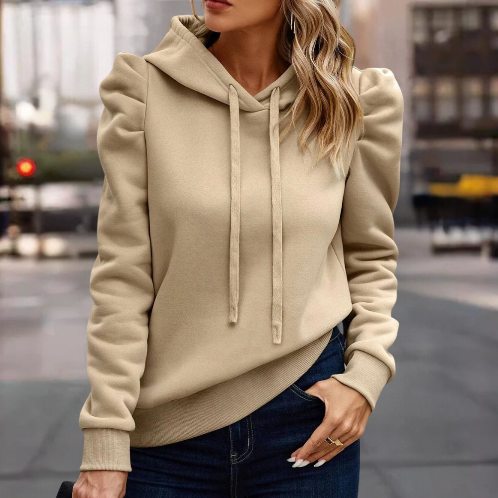 Belle Épaule | Sweat à capuche tendance pour femme, avec élégantes manches bouffantes – parfait pour un look chic et décontracté.