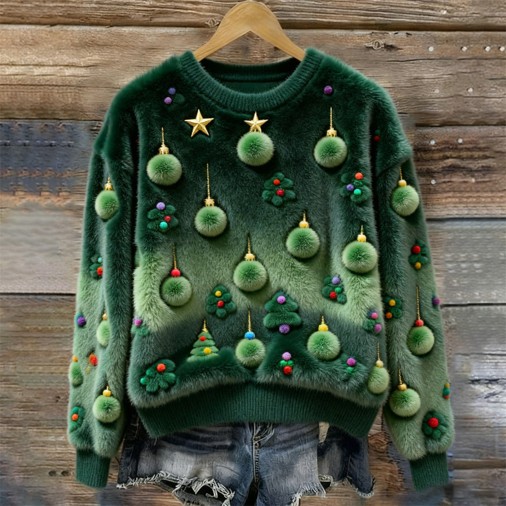 Velariv | Pom-Pom Christmas Tree Fluffy Sweater