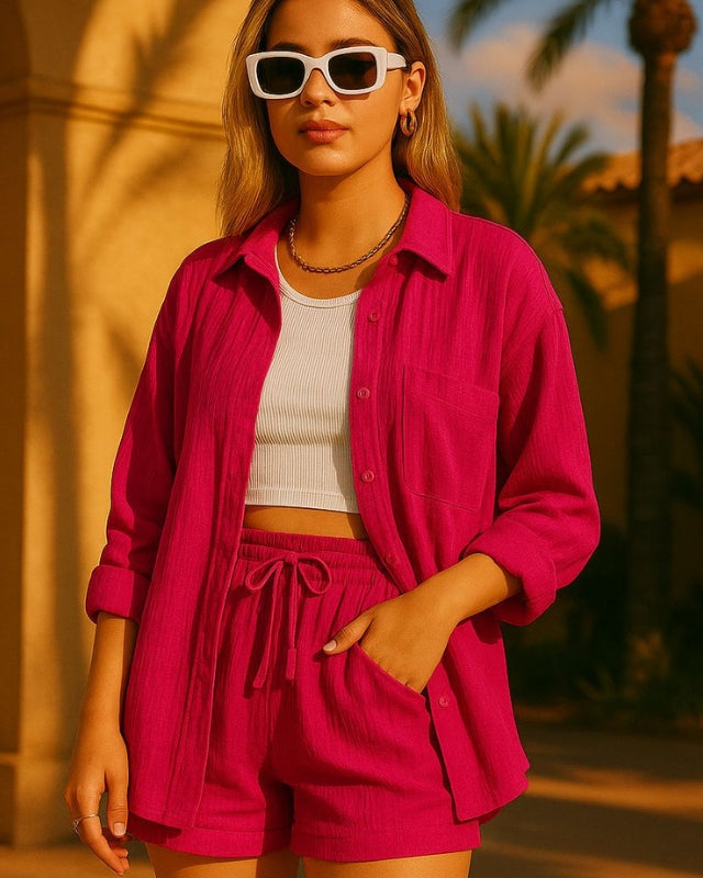 Élise™ | ensemble chemise, crop top et short pour femme