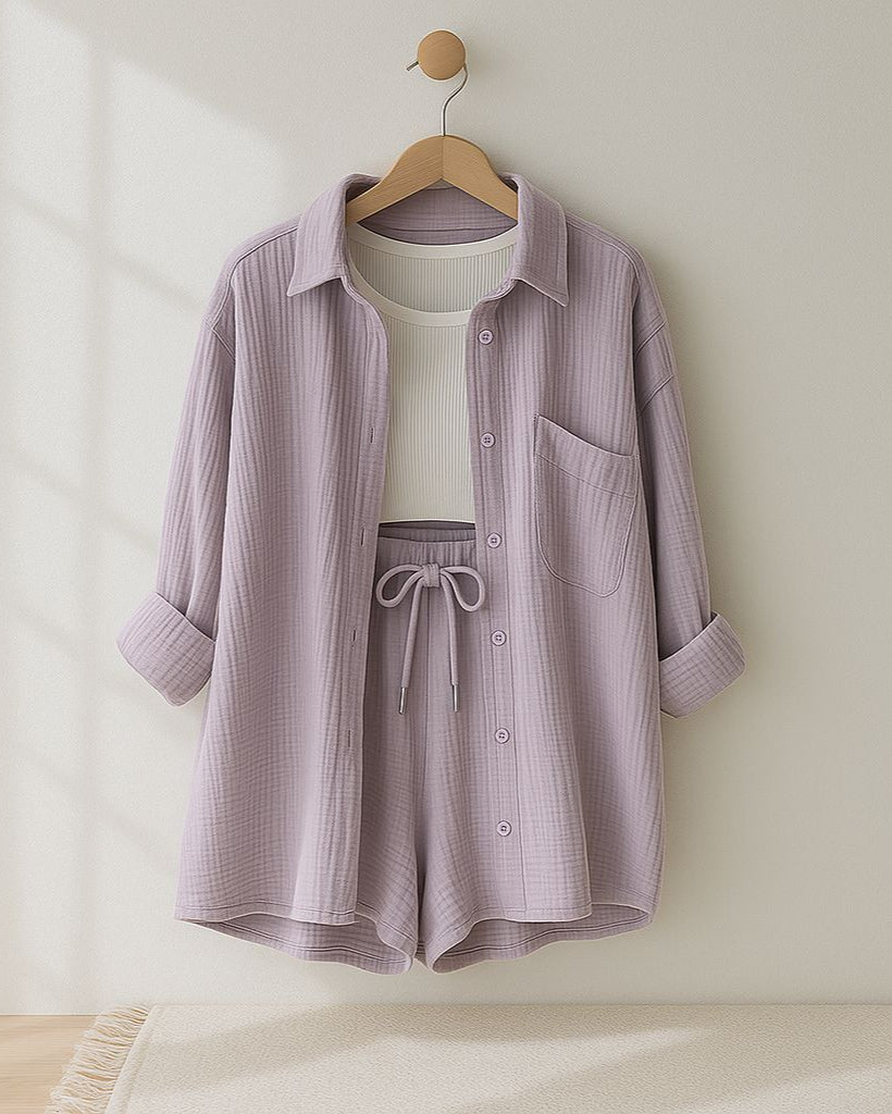 Élise™ | ensemble chemise, crop top et short pour femme