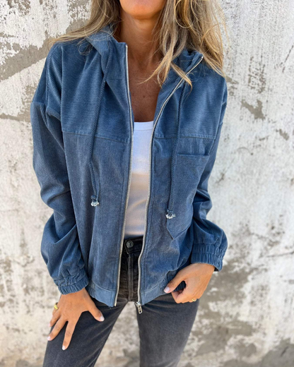 Ella™ | Veste à capuche en velours côtelé zippée