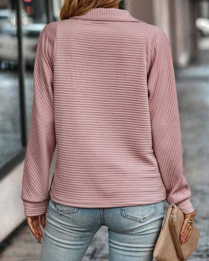 Célia | Pull zippé à demi-fermeture avec côtes – tissu doux, design confortable