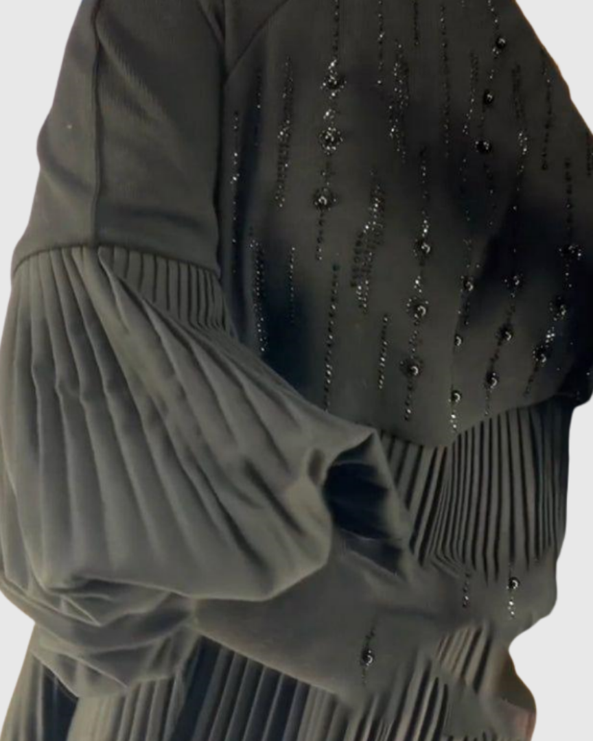 Élodie | Robe Plissée à Manches Bouffantes