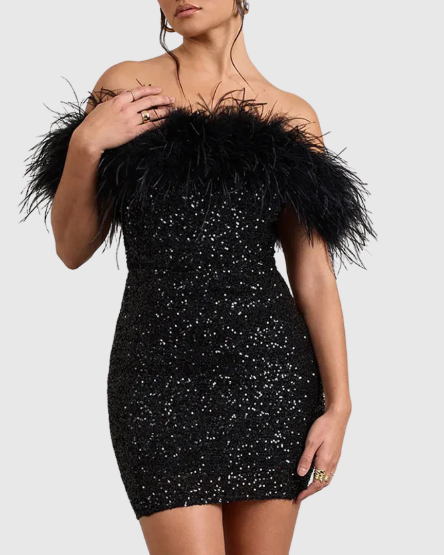 Adriana | Robe Élégante à Épaules Dénudées et Paillettes