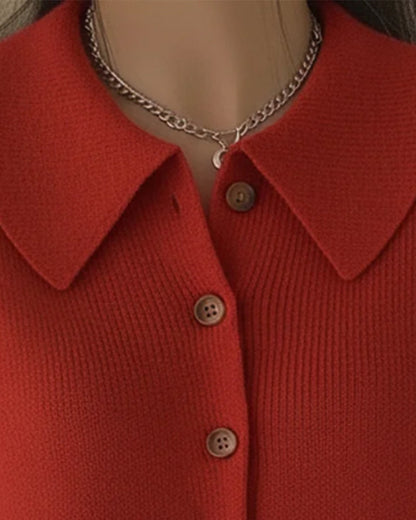 Élianne| Pull à Col Revers Boutonné à Manches Longues