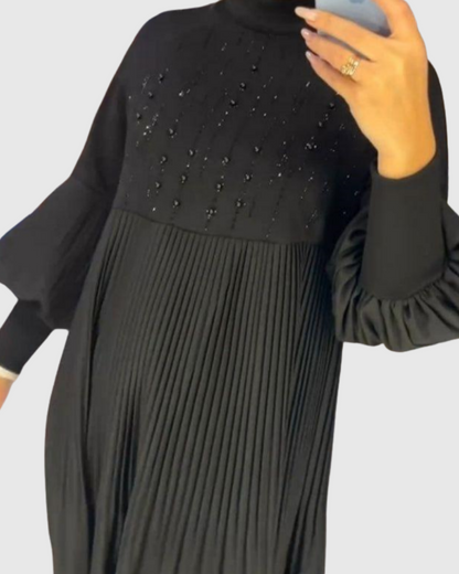 Élodie | Robe Plissée à Manches Bouffantes