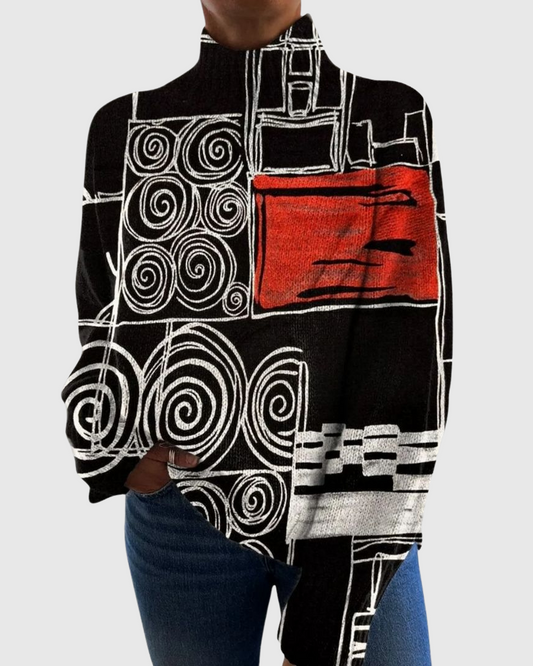 Morvenna | Pull à Col Roulé en Maille Abstraite