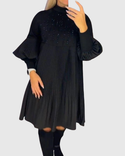 Élodie | Robe Plissée à Manches Bouffantes