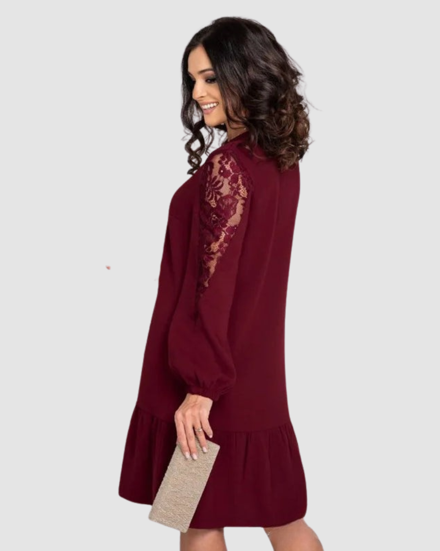 Auriane— Robe Midi à Manches en Dentelle