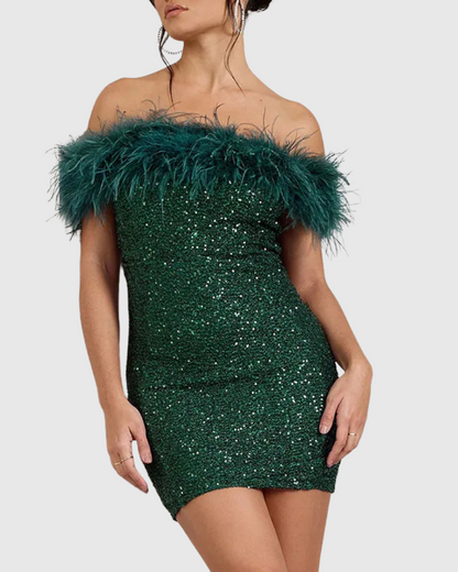 Adriana | Robe Élégante à Épaules Dénudées et Paillettes