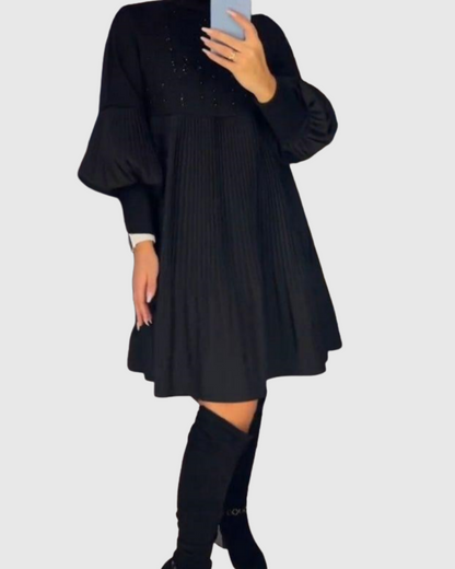 Élodie | Robe Plissée à Manches Bouffantes