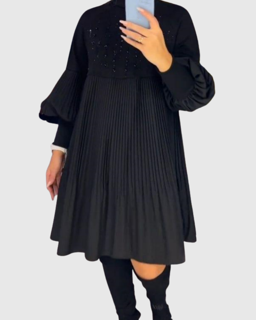 Élodie | Robe Plissée à Manches Bouffantes