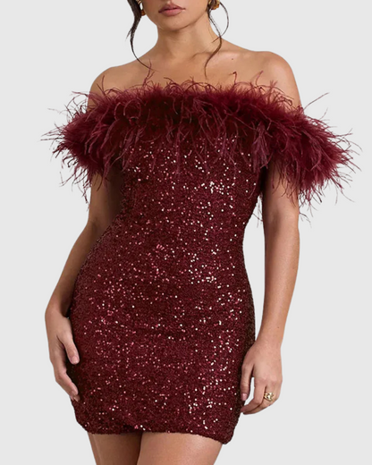 Adriana | Robe Élégante à Épaules Dénudées et Paillettes