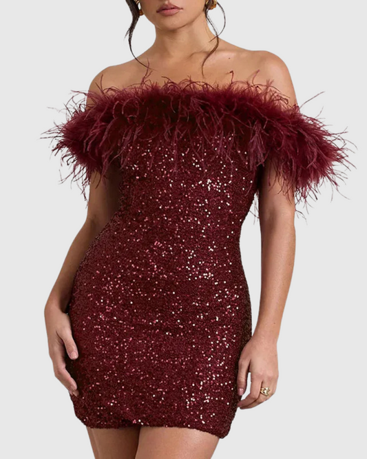 Adriana | Robe Élégante à Épaules Dénudées et Paillettes