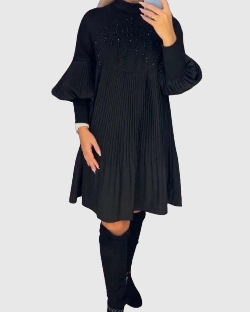 Élodie | Robe Plissée à Manches Bouffantes