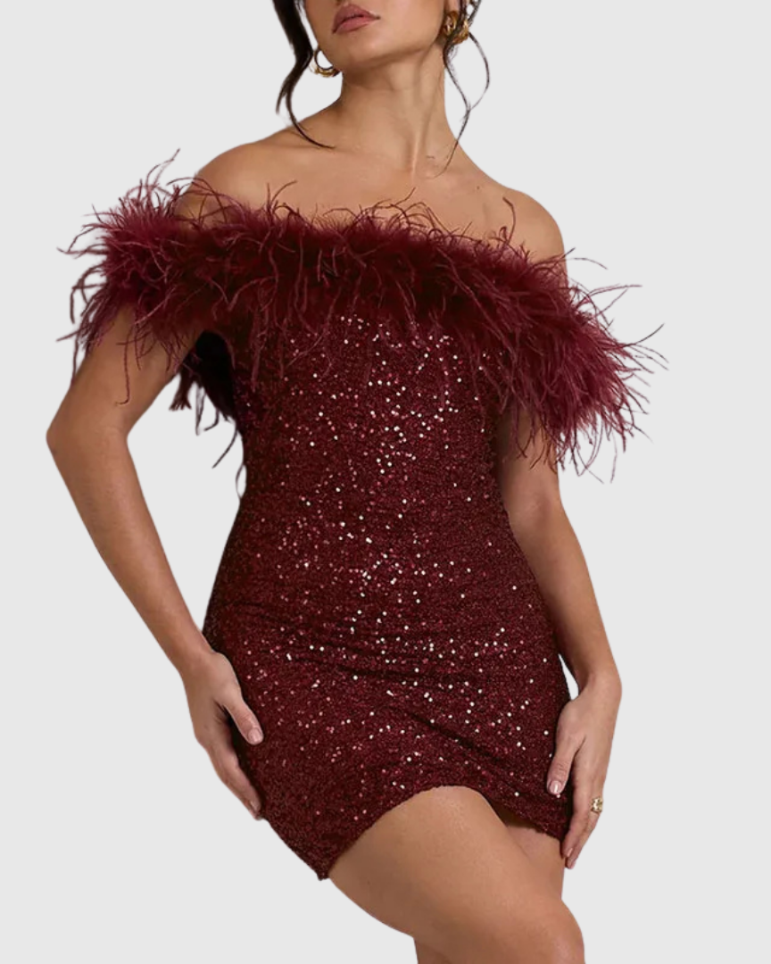 Adriana | Robe Élégante à Épaules Dénudées et Paillettes