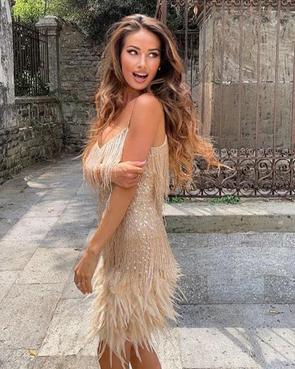 Alicia | Robe Mini à Plumes