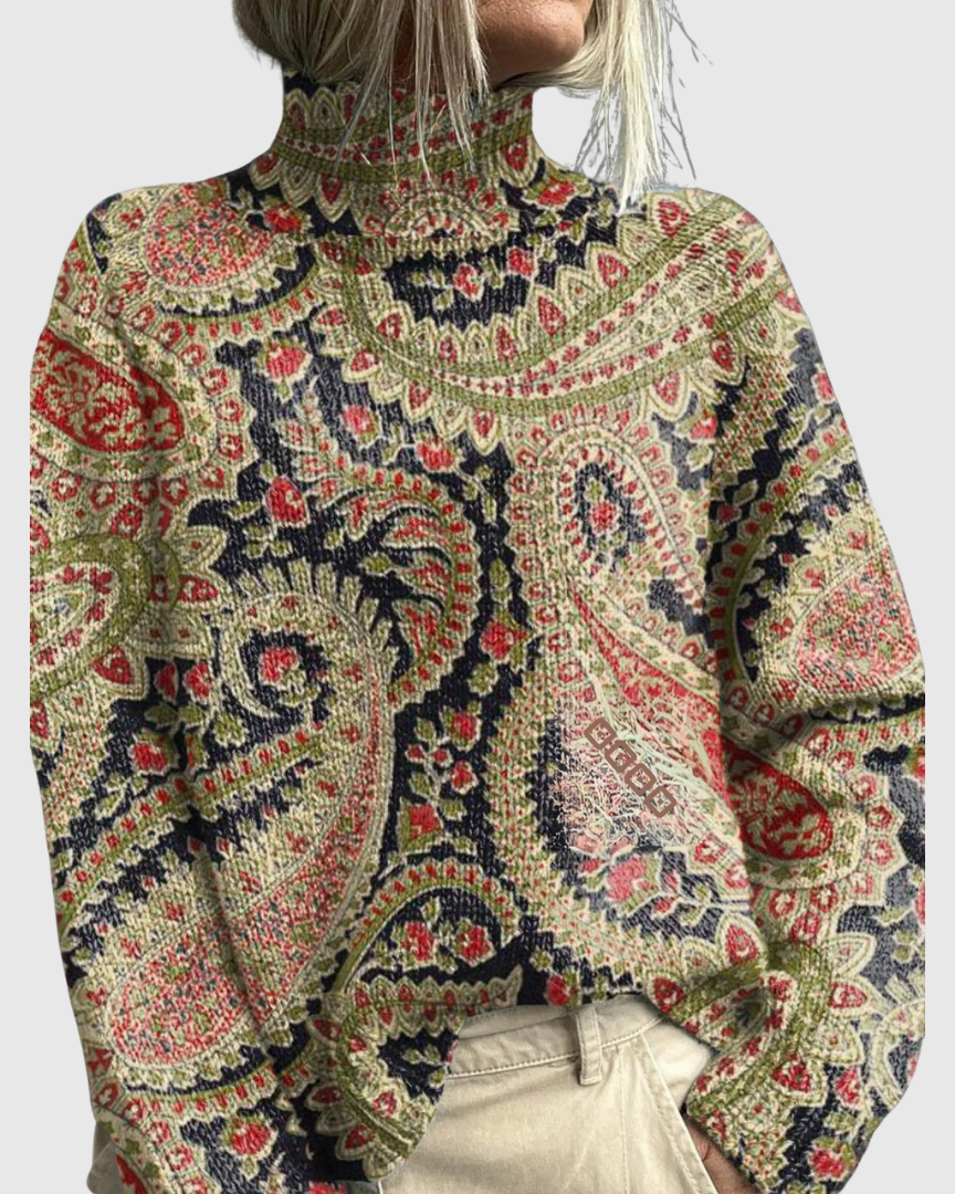 Isoldein | Pull à Col Roulé en Maille Florale – Charme Vintage