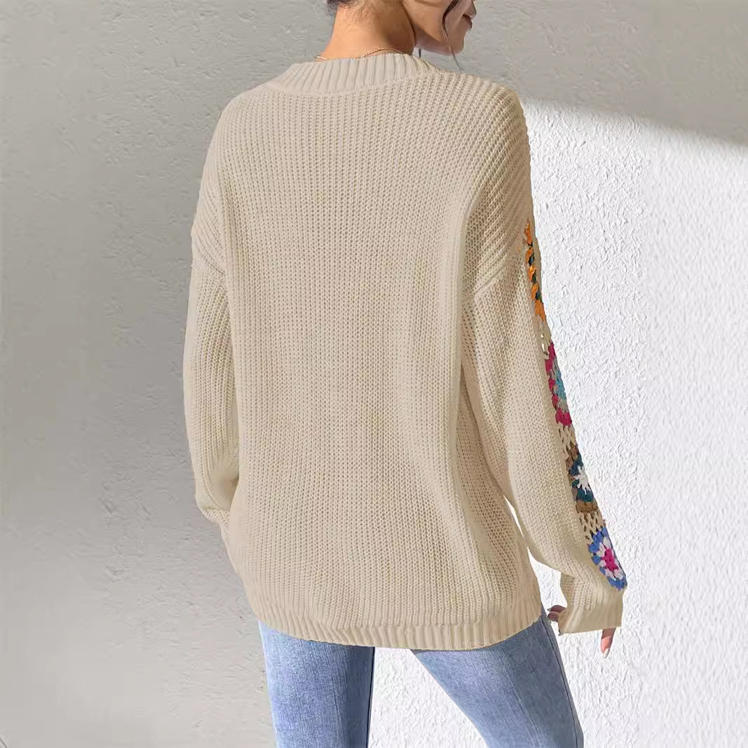 Velariv | Crochet Patch Knit Sweater