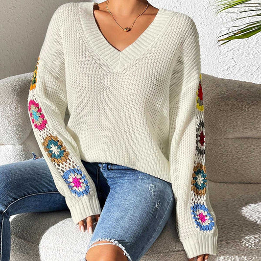 Velariv | Crochet Patch Knit Sweater
