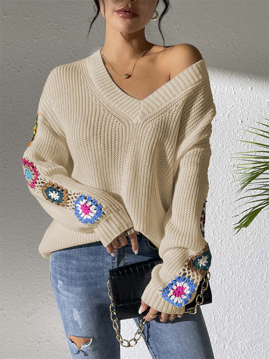 Velariv | Crochet Patch Knit Sweater