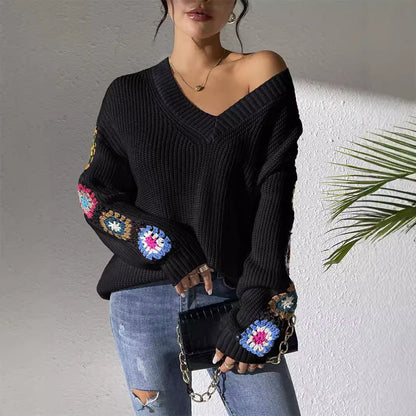 Velariv | Crochet Patch Knit Sweater