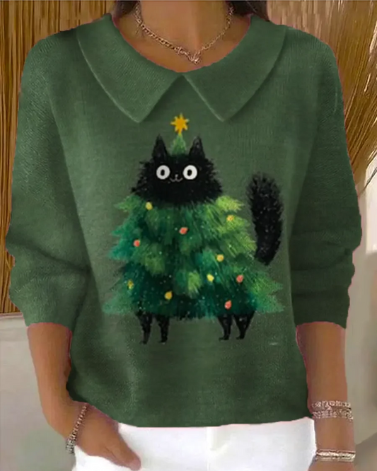 Fenna – Pull de Noël Tricoté avec Sapin de Chats