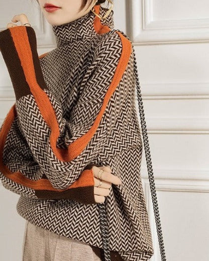 Vera | Pull à col montant à rayures contrastantes