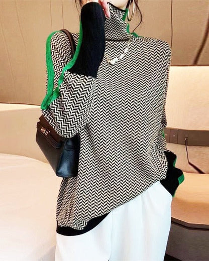 Vera | Pull à col montant à rayures contrastantes