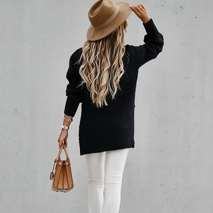 Women Casual Sweater Hollow Out Knitted Solid Color Black V-neck Sweater Women's Top Long Sleeve Pullover Plus Size
