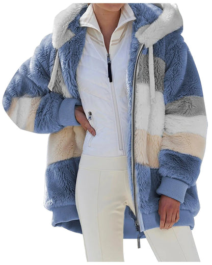 Camille | Veste à capuche en polaire à rayures – douceur et style d’automne