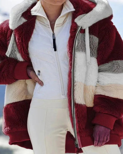 Camille | Veste à capuche en polaire à rayures – douceur et style d’automne