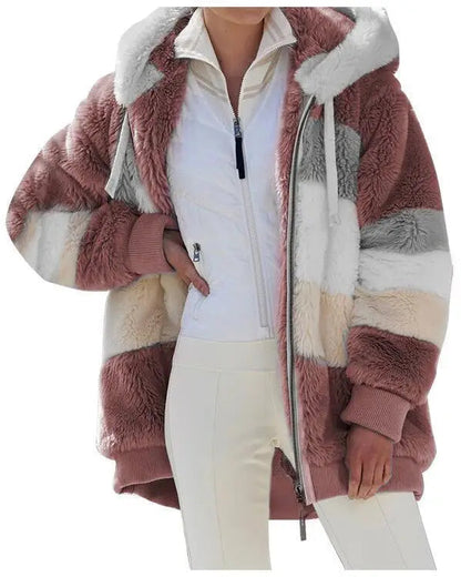 Camille | Veste à capuche en polaire à rayures – douceur et style d’automne