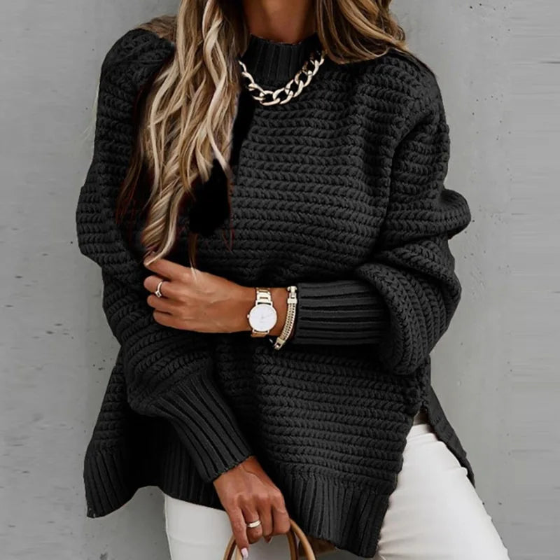 Women Casual Sweater Hollow Out Knitted Solid Color Black V-neck Sweater Women's Top Long Sleeve Pullover Plus Size