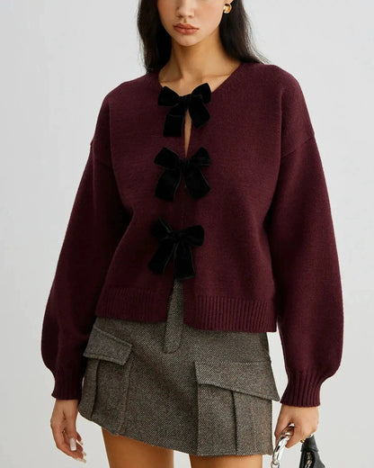 Colette | Gilet Tricoté à Nœud en Velours