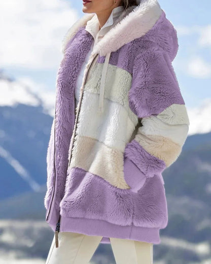 Camille | Veste à capuche en polaire à rayures – douceur et style d’automne