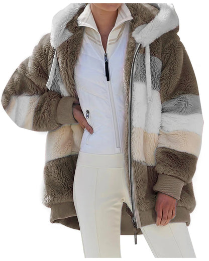 Camille | Veste à capuche en polaire à rayures – douceur et style d’automne