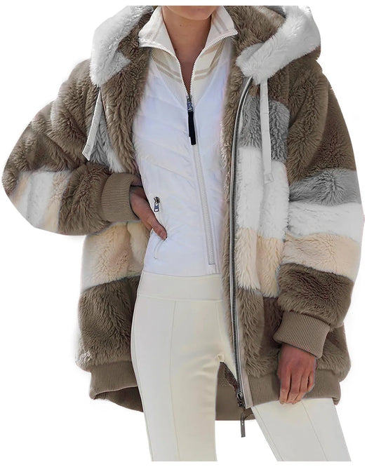 Camille | Veste à capuche en polaire à rayures – douceur et style d’automne