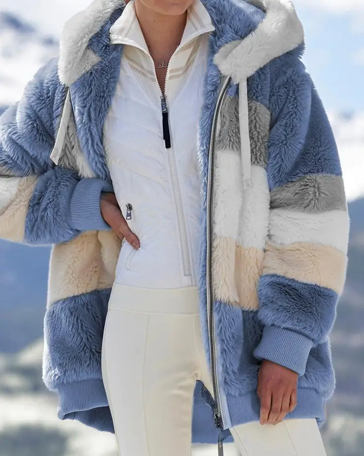 Camille | Veste à capuche en polaire à rayures – douceur et style d’automne