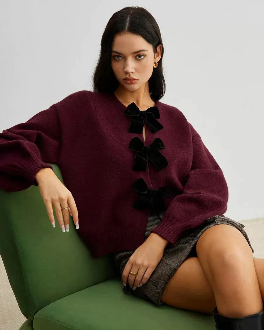 Colette | Gilet Tricoté à Nœud en Velours