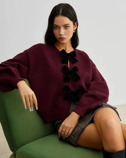 Colette | Gilet Tricoté à Nœud en Velours