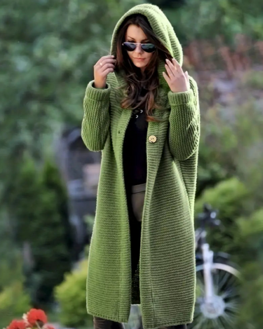 Élise — Cardigan Long à Capuche Tricoté Oversize