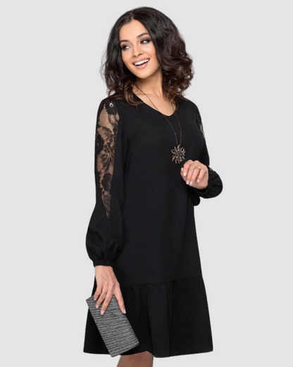 Auriane— Robe Midi à Manches en Dentelle