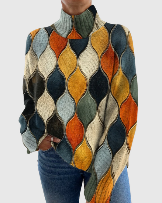 Elowiran | Pull à Col Roulé en Maille à Ondes et Ovales