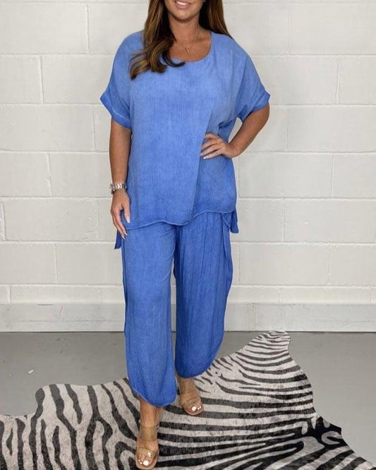 Marine™ | ensemble fluide deux pièces avec blouse et jupe-pantalon pour femme